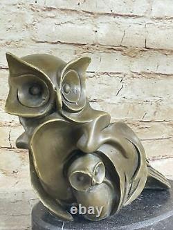 Art Deco Owl, Pure Vienna Bronze Statue, On A Black Marble Base Sculpture