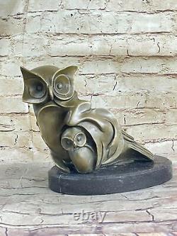 Art Deco Owl, Pure Vienna Bronze Statue, On A Black Marble Base Sculpture