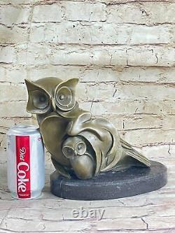 Art Deco Owl, Pure Vienna Bronze Statue, On A Black Marble Base Sculpture