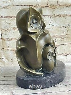 Art Deco Owl, Pure Vienna Bronze Statue, On A Black Marble Base Sculpture