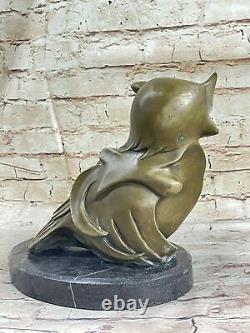 Art Deco Owl, Pure Vienna Bronze Statue, On A Black Marble Base Sculpture