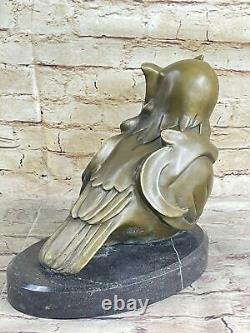 Art Deco Owl, Pure Vienna Bronze Statue, On A Black Marble Base Sculpture