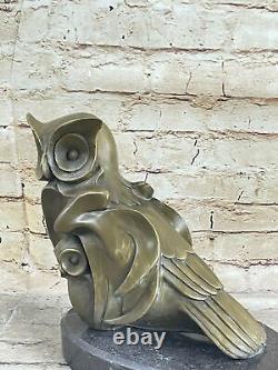 Art Deco Owl, Pure Vienna Bronze Statue, On A Black Marble Base Sculpture