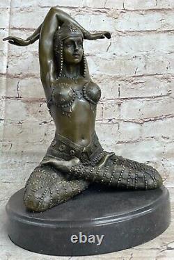 Art Deco Pretty Yoga Bronze Dancer Sculpture Statue Font Marble Base Figurine