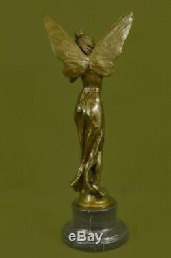 Art Deco Reproduction Fairy Butterflies Ang Bronze Sculpture Figurine Hand Balance
