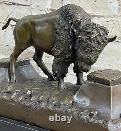 Art Deco Russell American Artist Buffalo Bison Bronze Font Sculpture Statue
