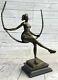 Art Deco Sculpture Beautiful Woman Girl Swing Bronze Statue Figurine Signed