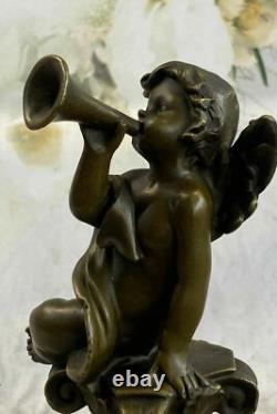 Art Deco Sculpture Playing Music Little Angel Bronze Statue European Designed By MO