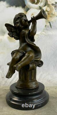 Art Deco Sculpture Playing Music Small Angel Bronze Statue European Design Sale