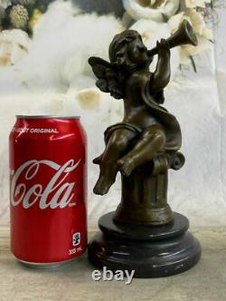 Art Deco Sculpture Playing Music Small Angel Bronze Statue European Design Sale