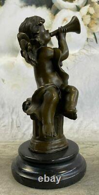 Art Deco Sculpture Playing Music Small Angel Bronze Statue European Design Sale