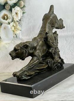Art Deco Sculpture Tiger Genuine Bronze Statue Detailed Sculpture Nr