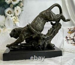 Art Deco Sculpture Tiger Genuine Bronze Statue Detailed Sculpture Nr
