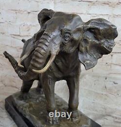 Art Deco Signed Barye African Lucky Elephant Wildlife Bronze Sculpture Figurine