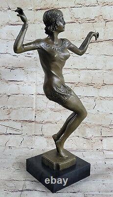 Art Deco Signed Dancer Dancer Bronze Sculpture Marble Base Statue Figure From