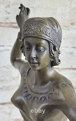 Art Deco Signed Dancer Dancer Bronze Sculpture Marble Base Statue Figure From