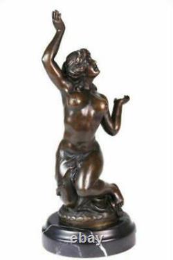 Art Deco Style Statue Sculpture Sexy Nymph New Authentic Bronze Signed Nr