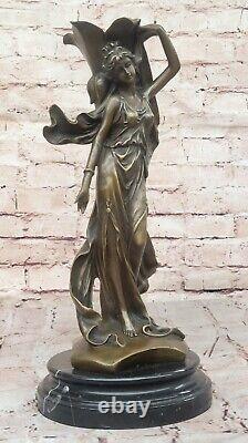 Art Deco Woman Bronze Sculpture Handcrafted Sexy Female Statue Signed Opens