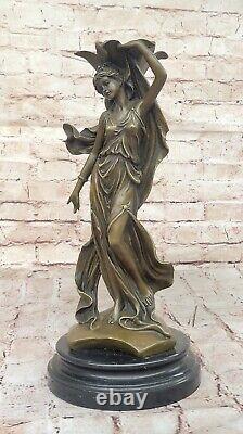 Art Deco Woman Bronze Sculpture Handcrafted Sexy Female Statue Signed Opens