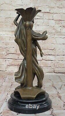 Art Deco Woman Bronze Sculpture Handcrafted Sexy Female Statue Signed Opens