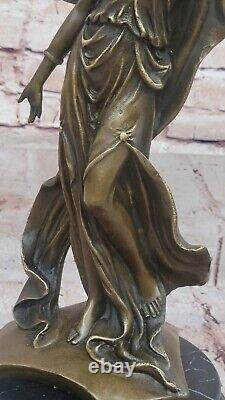 Art Deco Woman Bronze Sculpture Handcrafted Sexy Female Statue Signed Opens