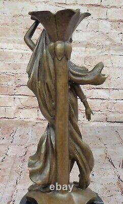 Art Deco Woman Bronze Sculpture Handcrafted Sexy Female Statue Signed Opens