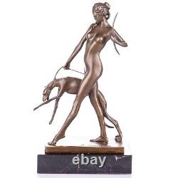 Art Deco bronze figure Diana with dog after E. McCartan Vintage