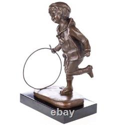 Art Deco bronze figure of boy with hoop: Boy with Hoop after DHChiparus Vintage