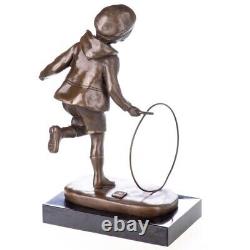 Art Deco bronze figure of boy with hoop: Boy with Hoop after DHChiparus Vintage