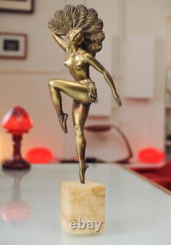 Art Deco bronze sculpture signed H. Mollins Dancer with fan