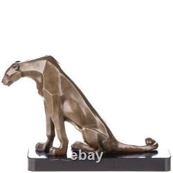 Art Deco bronze sitting panther sculpture on marble signed by Henry Moore