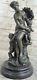 Art Marble Base Bronze Figure Love Crown Chair Woman Angel Statue Sculpture