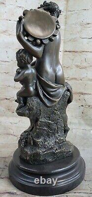 Art Marble Base Bronze Figure Love Crown Chair Woman Angel Statue Sculpture