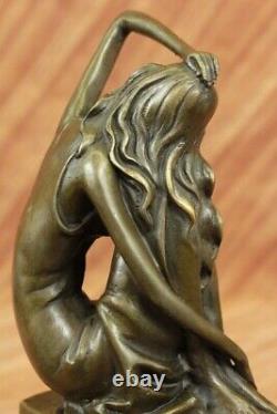 Art Nouveau Beau Assis Daughter Bronze Sculpture Marble Base Figurine Artwork