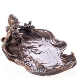 Art Nouveau Bronze Sculpture of a Woman Bathing with Water Lilies