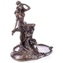 Art Nouveau Bronze Sculpture of a Woman on Water Lilies, Signed