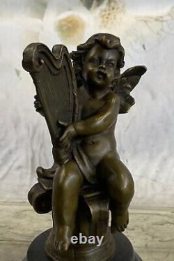 Art Nouveau Cast Cherub Baby Musician Angel Music Reader Bronze Sculpture