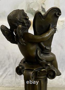 Art Nouveau Cast Cherub Baby Musician Angel Music Reader Bronze Sculpture