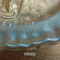 Art Nouveau Ernest Sanglan Signed Bronze Sculpture Flat Fables Lafontaine Stamp