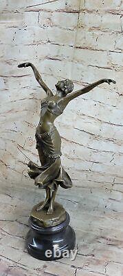 Art Nouveau Free Bird Dancer Bronze Sculpture with Green Marble Base