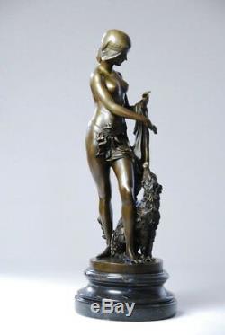 Art Nouveau - Naked To The Hound - Beautiful Bronze Sculpture Sig Cesaro- Free Shipping