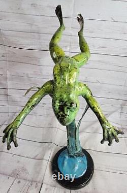 Art Nouveau Style Signed Bronze Frog Faun Statue Sculpture