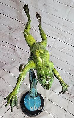 Art Nouveau Style Signed Bronze Frog Faun Statue Sculpture