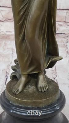 Auguste Moreau Girl Flower Bronze Sculpture Art Deco Marble Base Figurine Gift