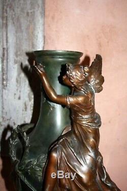 Auguste Moreau Large Vase Cast Bronze Patina Art Victrix Restore 44cm