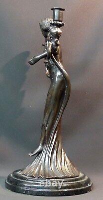 B Superb Statue Sculpture Bronze Art Nouveau Candlestick 5.5kg40cm Very Deco