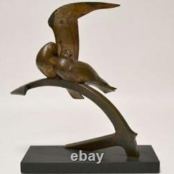BECQUEREL A. V. / Art Deco Bronze Sculpture, Signed with Gilded Patina, Black Marble Base