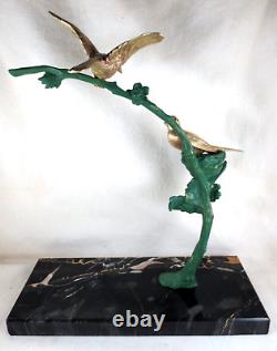 BECQUEREL animal sculpture ART DECO Bronze birds on branch -1930
