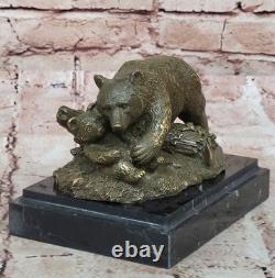 Bear and Bear Cub Sculpture Barye Signed Bronze Art Figurine by Faune