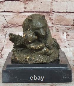 Bear and Bear Cub Sculpture Barye Signed Bronze Art Figurine by Faune